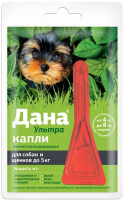 Дана Ультра 0,4мл капли №1 для собак и щенков до 5кг против блох/клещей /фипронил, ивермектин, пирипрокс/ Apicenna