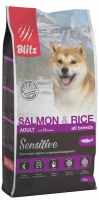 BLITZ сухой корм 1,8кг Sensitive Adult Salmonf&Rice для собак всех пород лосось