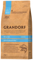 СКИДКА6% GRANDORF DOG сухой корм 3кг ADULT MED&MAXI низкозерновой корм для собак средних и крупных пород белая рыба,цена до скидки-4149,00,новая цена-