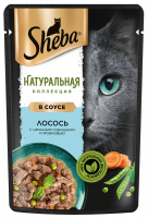 СКИДКА15% Sheba пауч 75г Nature's лосось с цельным горошком в соусе, цена до скидки 44,90 новая цена-