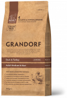 СКИДКА6% GRANDORF DOG сух. 1кг ADULT MED&MAXI беззер.д/собак сред/круп.пород утка/индейка,цена до скидки-1883,00,новая цена-