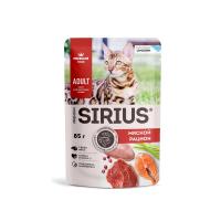 СКИДКА10% SIRIUS пауч 85г для кошек мясной рацион кусочки в соусе , цена до скидки 73,60 новая цена