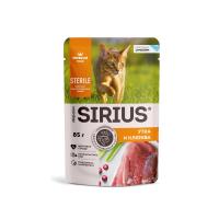 СКИДКА10% SIRIUS пауч 85г для стерилизованных кошек утка с клюквой кусочки в соусе, цена до скидки 73,60 новая цена