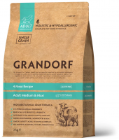 СКИДКА6% GRANDORF DOG сухой корм 3кг ADULT MED&MAXI PROBIOTIC низкозерновой корм для собак средних и крупных пород 4 мяса с рисом/пробиотик,цена до скидки-4255,00,новая цена-