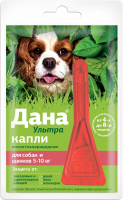 Дана Ультра 0,8мл капли для собак и щенков 5-10кг против блох/клещей №1 /фипронил, ивермектин, пирипрокс/ Apicenna