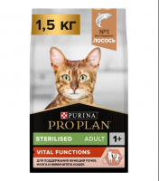Pro Plan сухой корм 1,5кг Sterilised Vital Function для кастрированных и стерилизованных кошек лосось