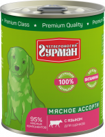 Четвероногий Гурман консервы 340г для щенк мясное ассорти с языком